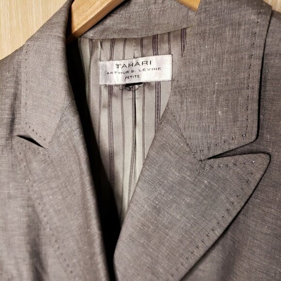 Tahari Petite Linen Blend Gray Menswear Inspired Blazer Small Petite - Picture 3 of 6